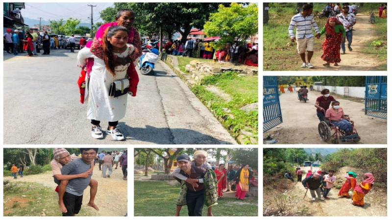 स्थानीय निर्वाचनमा बयोवृद्ध मतदाताको उत्साह : कतै डोहोर्याएर लगियो, कतै बोकेर